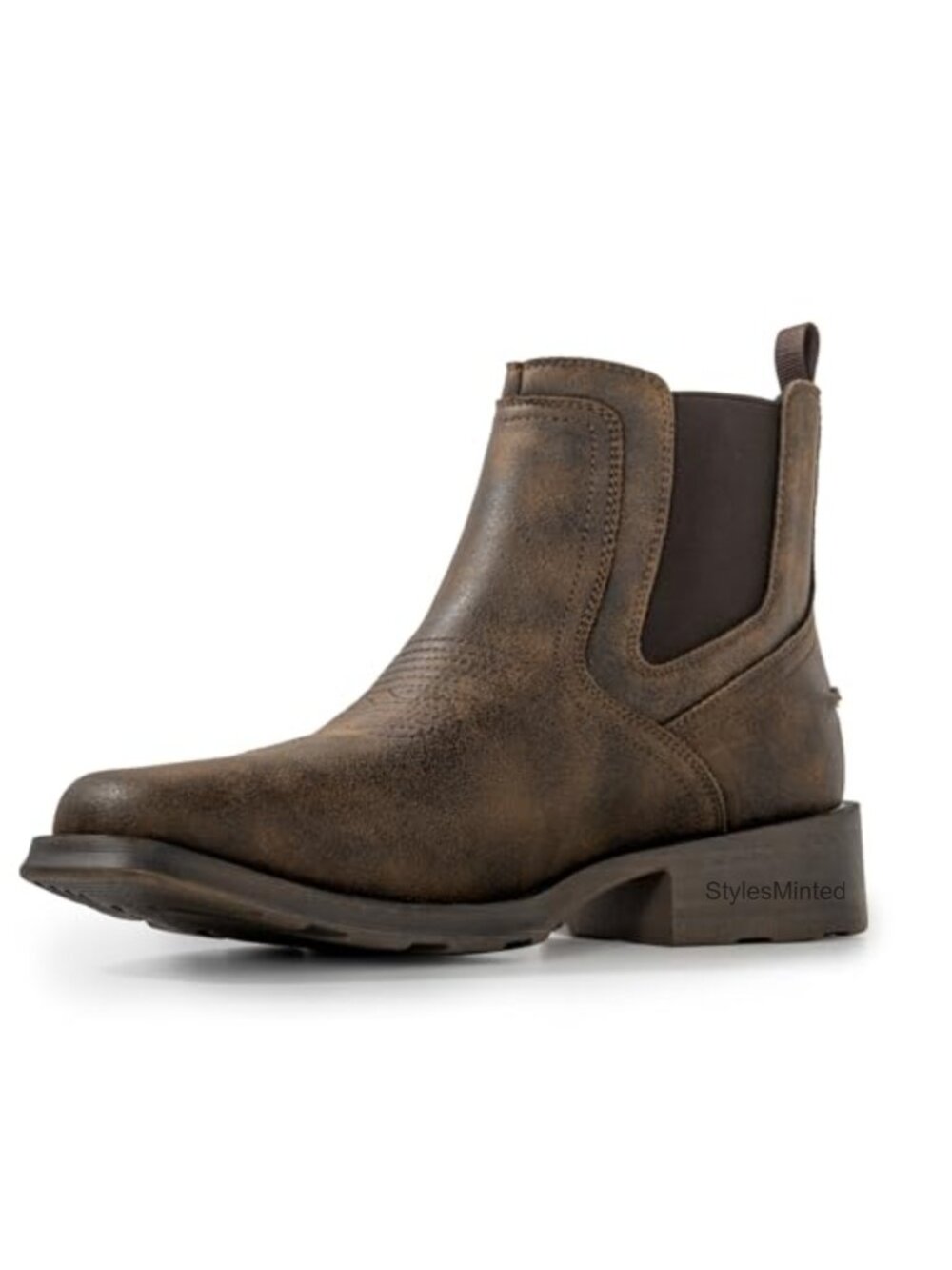 Men's Square Toe Western Chelsea Boots Vegan Leather Pull-On Ankle Boots